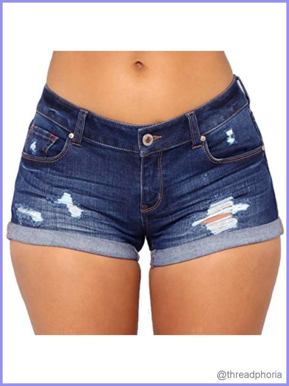 Mid Waisted Rolled Hem Denim Jean Shorts Stretchy Fitted Casual Summer